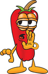 Clip Art Graphic of a Red Chilli Pepper Cartoon Character Whispering and Gossiping