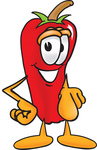Clip Art Graphic of a Red Chilli Pepper Cartoon Character Pointing at the Viewer