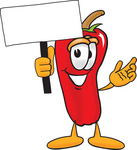Clip Art Graphic of a Red Chilli Pepper Cartoon Character Holding a Blank Sign