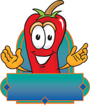 Clip Art Graphic of a Red Chilli Pepper Cartoon Character Label