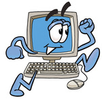 Clip Art Graphic of a Desktop Computer Cartoon Character Running