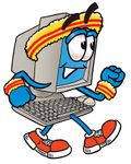 Clip Art Graphic of a Desktop Computer Cartoon Character Speed Walking or Jogging