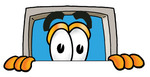 Clip Art Graphic of a Desktop Computer Cartoon Character Peeking Over a Surface