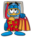 Clip Art Graphic of a Desktop Computer Cartoon Character in Orange and Red Snorkel Gear