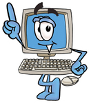 Clip Art Graphic of a Desktop Computer Cartoon Character Pointing Upwards