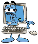 Clip Art Graphic of a Desktop Computer Cartoon Character Whispering and Gossiping