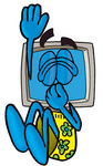 Clip Art Graphic of a Desktop Computer Cartoon Character Plugging His Nose While Jumping Into Water