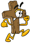 Clip Art Graphic of a Wooden Cross Cartoon Character Running