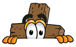 Clip Art Graphic of a Wooden Cross Cartoon Character Peeking Over a Surface