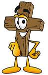 Clip Art Graphic of a Wooden Cross Cartoon Character Pointing at the Viewer