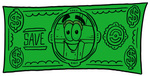 Clip Art Graphic of a Wooden Cross Cartoon Character on a Dollar Bill