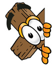 Clip Art Graphic of a Wooden Cross Cartoon Character Peeking Around a Corner