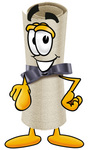 Clip Art Graphic of a Rolled Diploma Certificate Cartoon Character Pointing at the Viewer