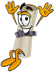 Clip Art Graphic of a Rolled Diploma Certificate Cartoon Character Jumping