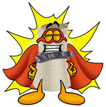 Clip Art Graphic of a Rolled Diploma Certificate Cartoon Character Dressed as a Super Hero
