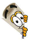 Clip Art Graphic of a Rolled Diploma Certificate Cartoon Character Peeking Around a Corner