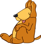 Clip Art Graphic of a Cute Brown Hound Dog Cartoon Character Sleeping While Sitting Up