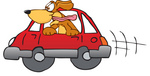 Clip Art Graphic of a Cute Brown Hound Dog Cartoon Character Riding in a Red Car