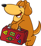 Clip Art Graphic of a Cute Brown Hound Dog Cartoon Character Carrying a Suitcase