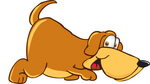 Clip Art Graphic of a Cute Brown Hound Dog Cartoon Character Sniffing the Ground and Looking Back