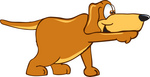 Clip Art Graphic of a Cute Brown Hound Dog Cartoon Character Holding His Tail Strait and Pointing Forward With His Nose and Paw