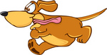 Clip Art Graphic of an Obsessed Brown Hound Dog Cartoon Character Running With His Tongue Flapping in the Wind