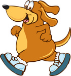 Clip Art Graphic of a Cute Brown Hound Dog Cartoon Character Jogging