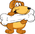 Clip Art Graphic of a Cute Brown Hound Dog Cartoon Character Holding a Big White Bone