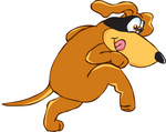 Clip Art Graphic of a Sneaky Brown Hound Dog Cartoon Character Wearing a Mask Over His Eyes