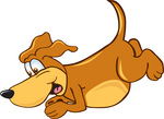 Clip Art Graphic of a Cute Brown Hound Dog Cartoon Character Pouncing