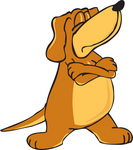 Clip Art Graphic of a Stubborn Brown Hound Dog Cartoon Character With His Arms Crossed