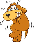 Clip Art Graphic of a Brown Hound Dog Cartoon Character Trying to Hold His Pee