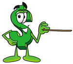 Clip Art Graphic of a Green USD Dollar Sign Cartoon Character Holding a Pointer Stick