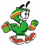 Clip Art Graphic of a Green USD Dollar Sign Cartoon Character Speed Walking or Jogging