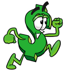 Clip Art Graphic of a Green USD Dollar Sign Cartoon Character Running