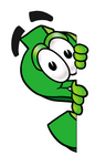 Clip Art Graphic of a Green USD Dollar Sign Cartoon Character Peeking Around a Corner