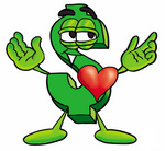 Clip Art Graphic of a Green USD Dollar Sign Cartoon Character With His Heart Beating Out of His Chest