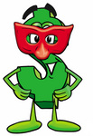 Clip Art Graphic of a Green USD Dollar Sign Cartoon Character Wearing a Red Mask Over His Face