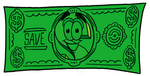 Clip Art Graphic of a Green USD Dollar Sign Cartoon Character on a Dollar Bill
