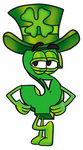 Clip Art Graphic of a Green USD Dollar Sign Cartoon Character Wearing a Saint Patricks Day Hat With a Clover on it