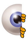 Clip Art Graphic of a Blue Eyeball Cartoon Character Peeking Around a Corner