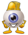 Clip Art Graphic of a Blue Eyeball Cartoon Character Wearing a Hardhat Helmet