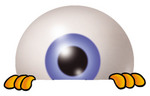 Clip Art Graphic of a Blue Eyeball Cartoon Character Peeking Over a Surface