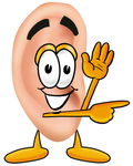 Clip Art Graphic of a Human Ear Cartoon Character Waving and Pointing