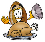 Clip Art Graphic of a Football Cartoon Character Serving a Thanksgiving Turkey on a Platter