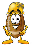 Clip Art Graphic of a Football Cartoon Character Wearing a Hardhat Helmet