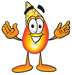 Clip Art Graphic of a Fire Cartoon Character Wearing a Birthday Party Hat