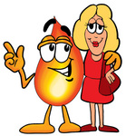 Clip Art Graphic of a Fire Cartoon Character Talking to a Pretty Blond Woman