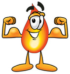 Clip Art Graphic of a Fire Cartoon Character Flexing His Arm Muscles