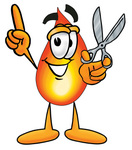 Clip Art Graphic of a Fire Cartoon Character Holding a Pair of Scissors